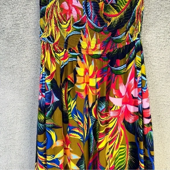 Aerie Strapless‎ Smocked Floral Midi Small Petite Dress - Picture 5 of 11